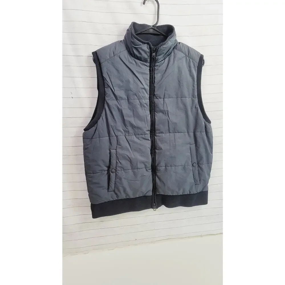 BANANA REPUBLIC WOVEN COMBO PUFFER VEST IN GRAY/BLACK, SZ LARGE